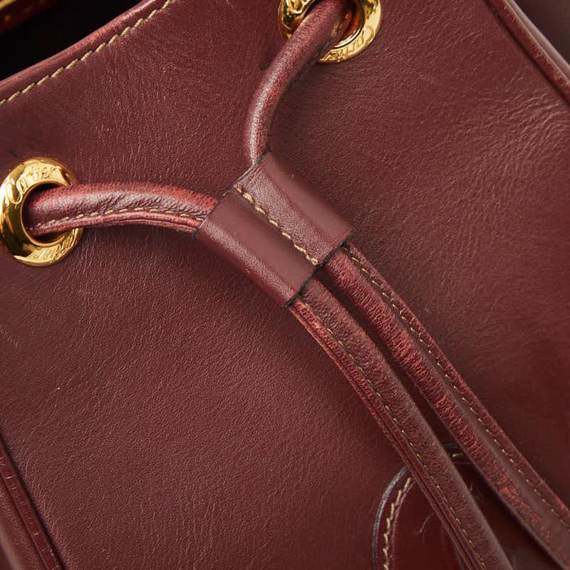 Cartier Must Line Crossbody Shoulder Bag Drawstring Wine Red Bordeaux Leather — view 8