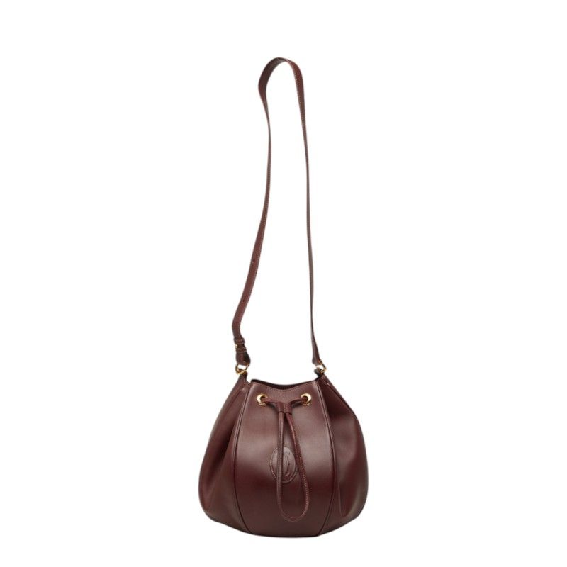 Cartier Must Line Crossbody Shoulder Bag Drawstring Wine Red Bordeaux Leather