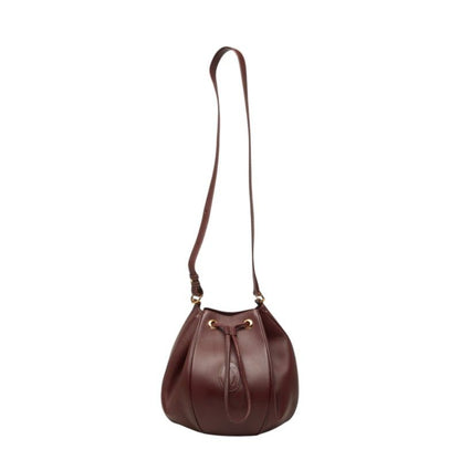 Cartier Must Line Crossbody Shoulder Bag Drawstring Wine Red Bordeaux Leather