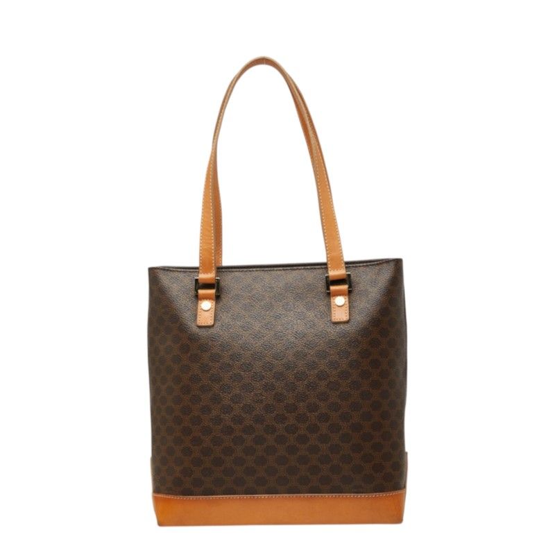 Celine Macadam Tote Shoulder Bag Brown Leather
