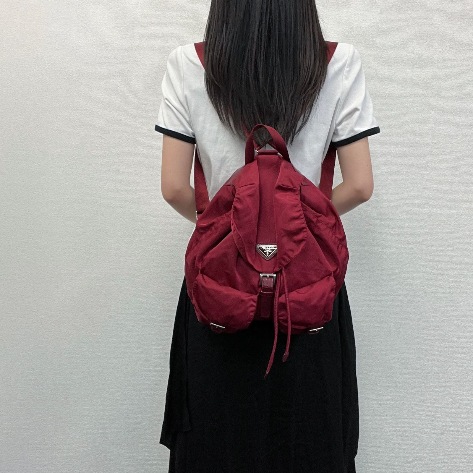 Prada Vela Tessuto Nylon Double Pocket Backpack Red Silver Vintage — view 2