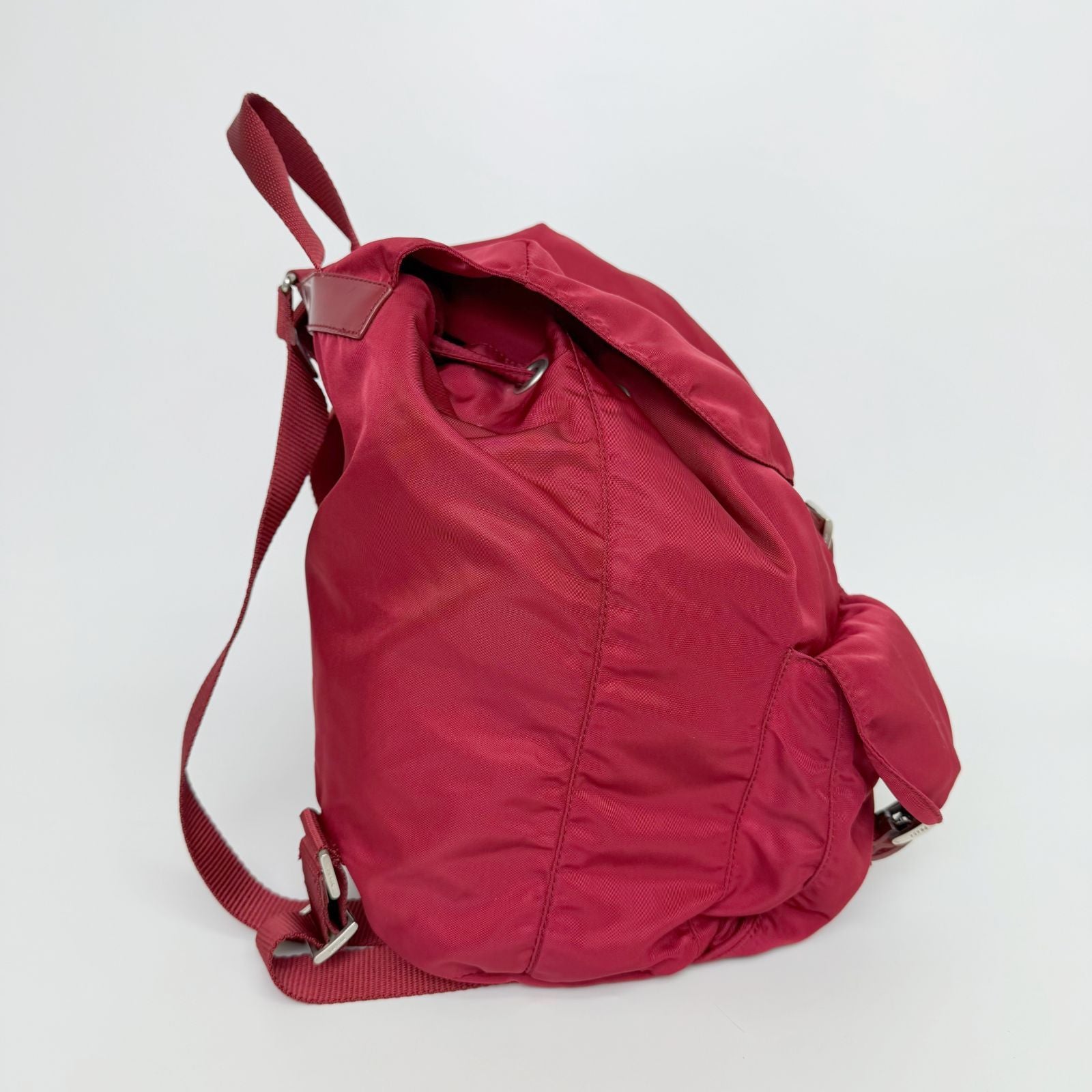 Prada Vela Tessuto Nylon Double Pocket Backpack Red Silver Vintage — view 6
