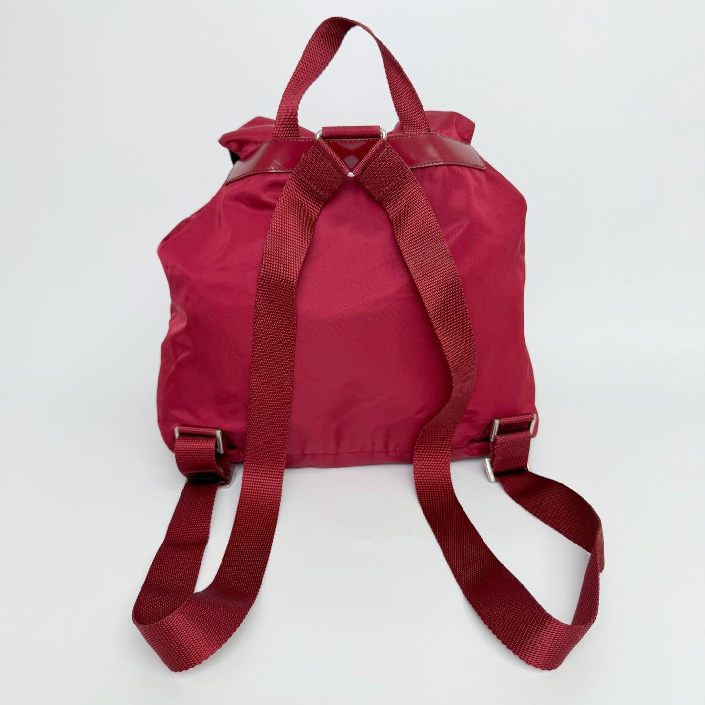 Prada Vela Tessuto Nylon Double Pocket Backpack Red Silver Vintage — view 4