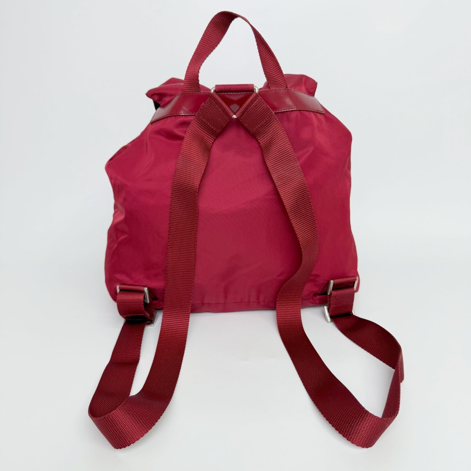 Prada Vela Tessuto Nylon Double Pocket Backpack Red Silver Vintage — view 4
