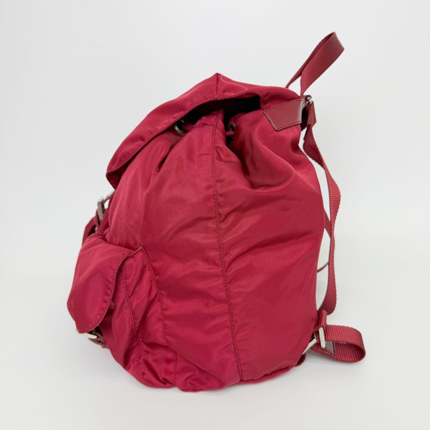 Prada Vela Tessuto Nylon Double Pocket Backpack Red Silver Vintage — view 7