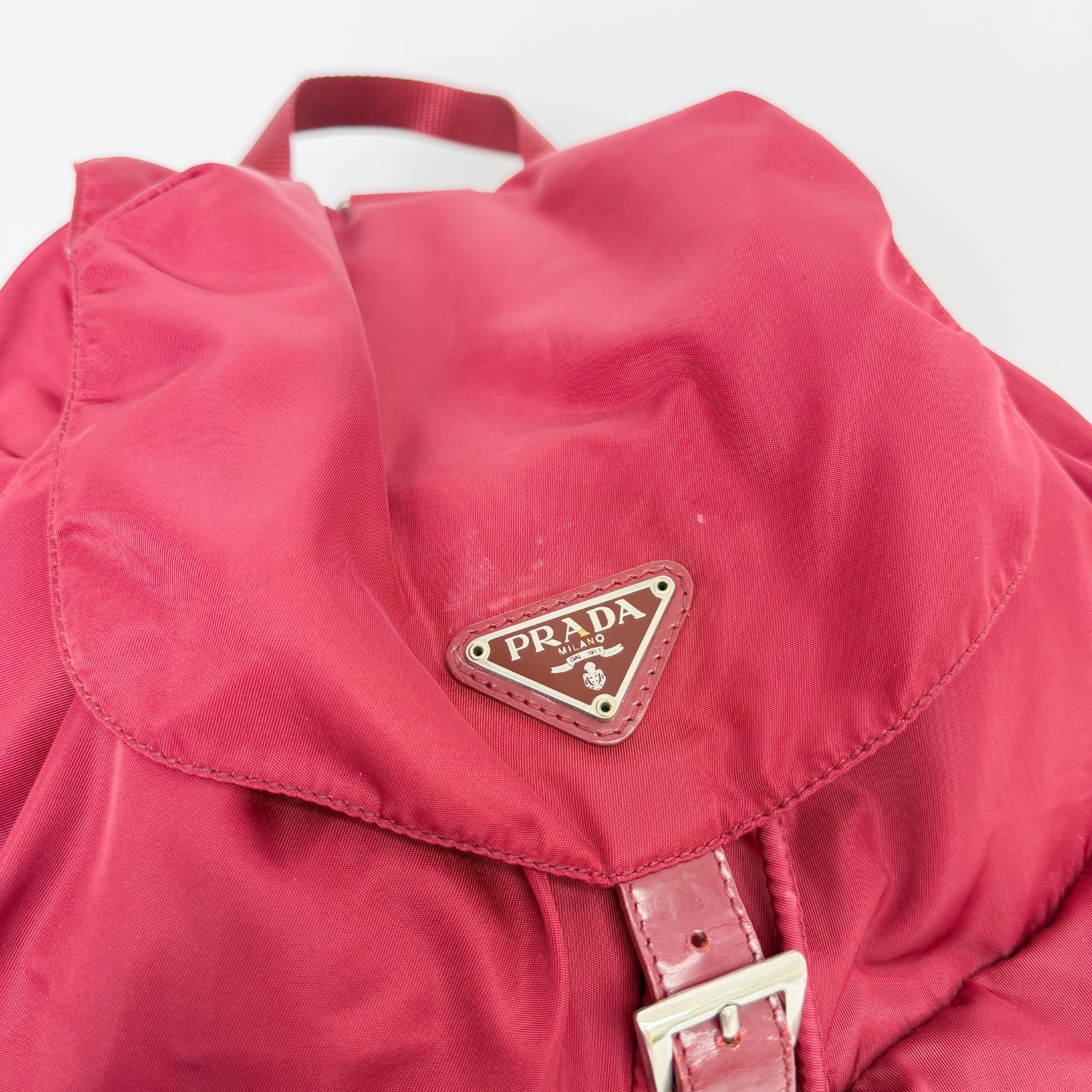 Prada Vela Tessuto Nylon Double Pocket Backpack Red Silver Vintage — view 5