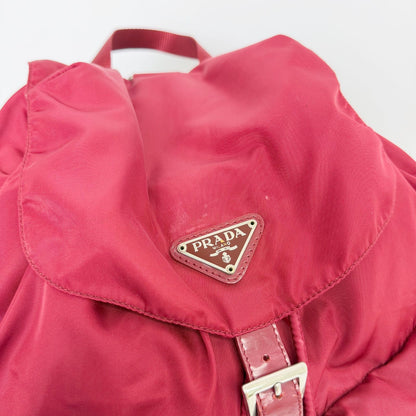 Prada Vela Tessuto Nylon Double Pocket Backpack Red Silver Vintage — view 5
