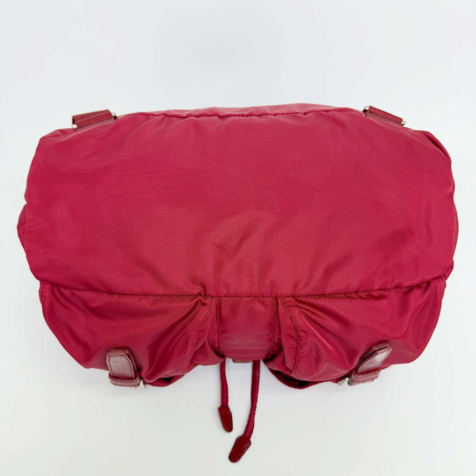 Prada Vela Tessuto Nylon Double Pocket Backpack Red Silver Vintage — view 8