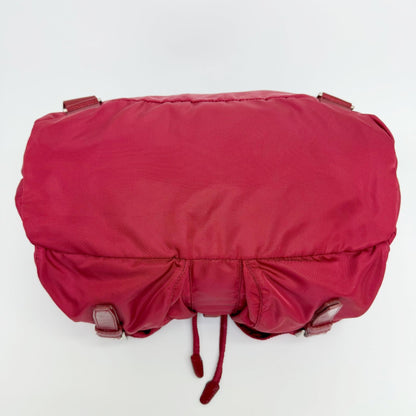 Prada Vela Tessuto Nylon Double Pocket Backpack Red Silver Vintage — view 8