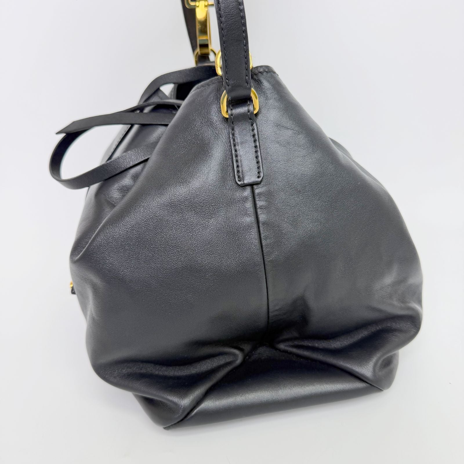 Miu Miu Vitello Leather Drawstring Studs Red Lining 2-Way Shoulder Bag Black — view 6