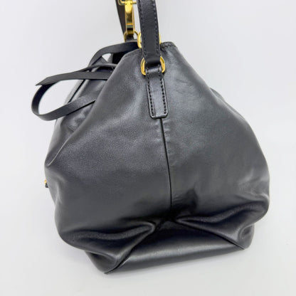 Miu Miu Vitello Leather Drawstring Studs Red Lining 2-Way Shoulder Bag Black — view 6