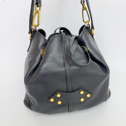 Miu Miu Vitello Leather Drawstring Studs Red Lining 2-Way Shoulder Bag Black — view 4