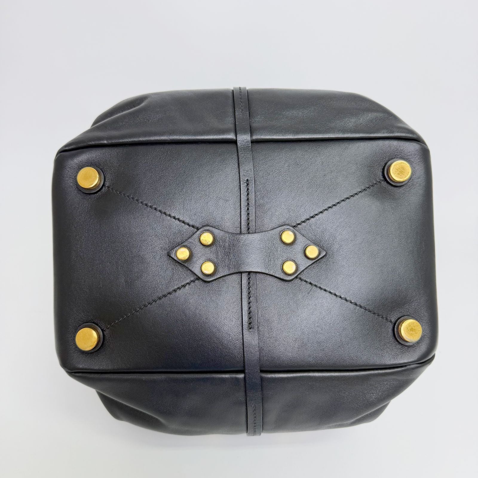 Miu Miu Vitello Leather Drawstring Studs Red Lining 2-Way Shoulder Bag Black — view 8