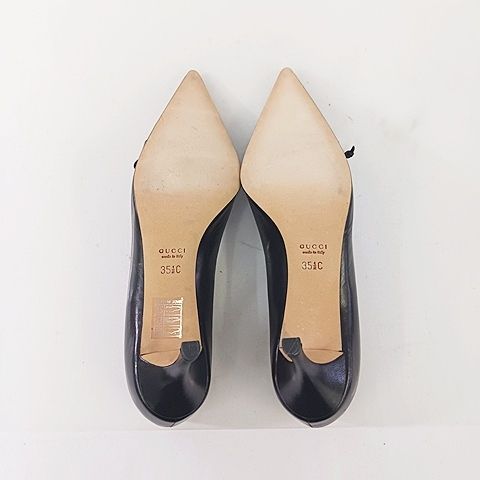 Gucci Pumps Heels Pointed Toe Leather Ribbon Black — view 6