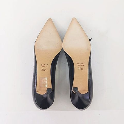 Gucci Pumps Heels Pointed Toe Leather Ribbon Black — view 6