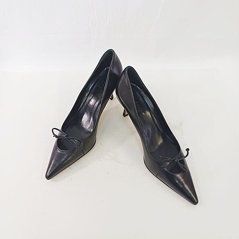 Gucci Pumps Heels Pointed Toe Leather Ribbon Black
