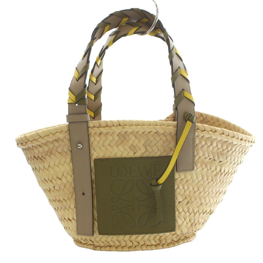 Loewe Anagram Basket Bag Small Bag Hand Palm Leaf Leather Beige Khaki
