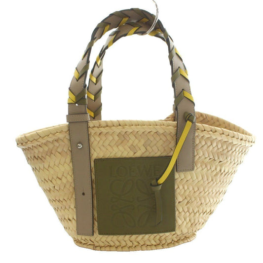 Loewe Anagram Basket Bag Small Bag Hand Palm Leaf Leather Beige Khaki