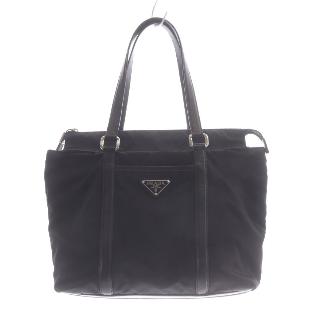 Prada Tessuto Triangular Plate Tote Bag Black