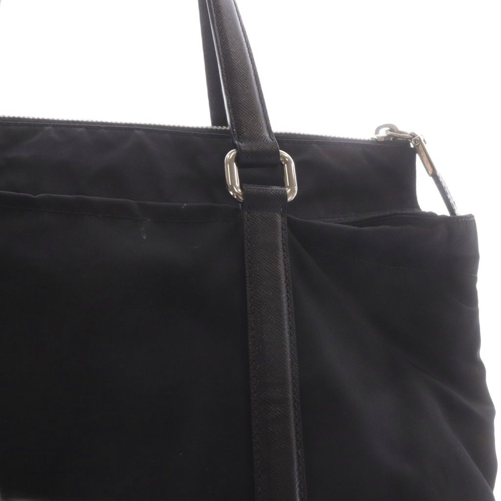 Prada Tessuto Triangular Plate Tote Bag Black — view 6