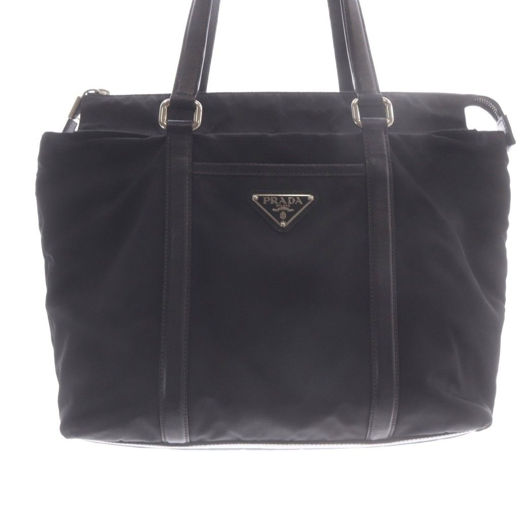 Prada Tessuto Triangular Plate Tote Bag Black — view 4