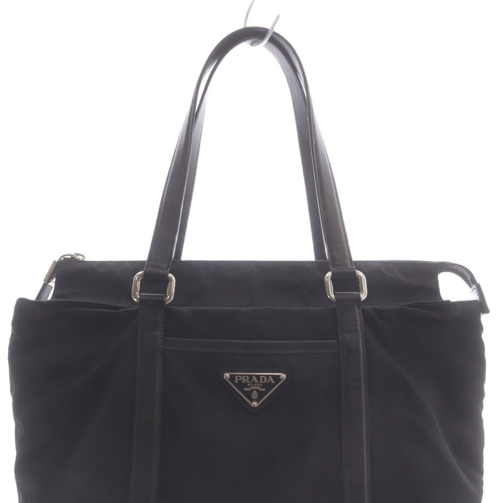 Prada Tessuto Triangular Plate Tote Bag Black — view 3