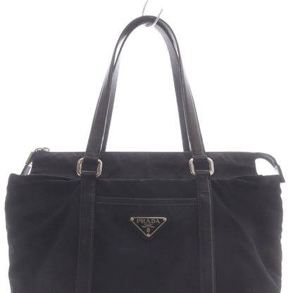 Prada Tessuto Triangular Plate Tote Bag Black — view 3