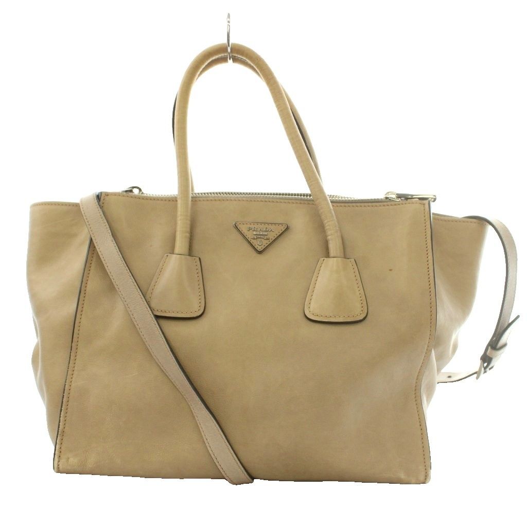 Prada Glace Calfskin Twin Pocket Double Handle Satchel 2-Way Hand Shoulder