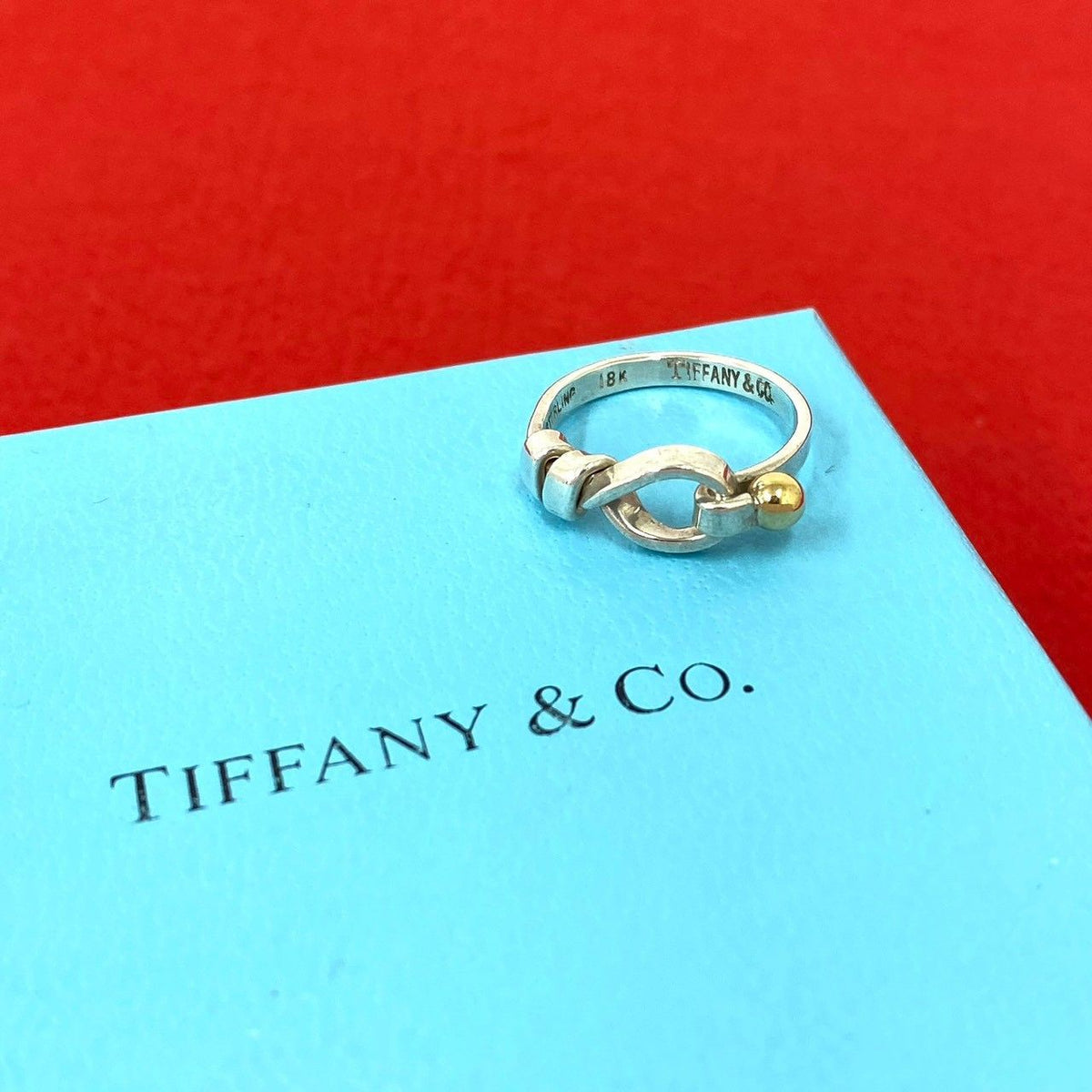 Tiffany & Co Hook & Eye Love Knot Ring Silver Yellow Gold