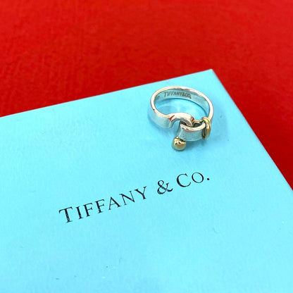 Tiffany & Co Hook & Eye Love Knot Ring Silver Yellow Gold