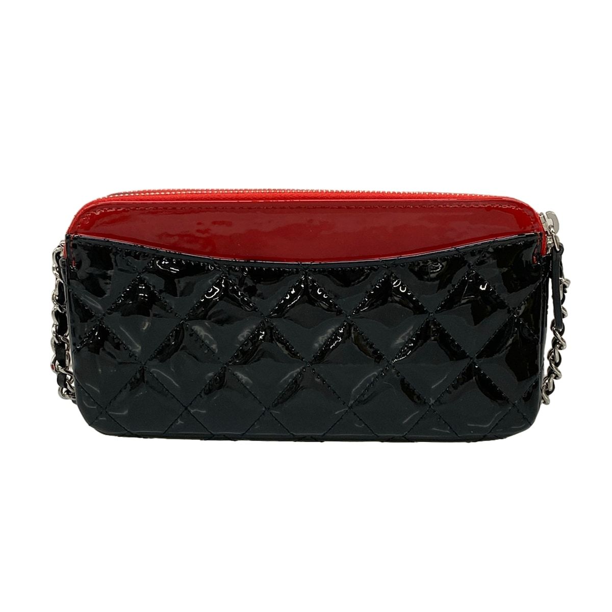 Chanel Wallet Quilted Red Black Chain Silver Leather Shoulder Bag — view 2