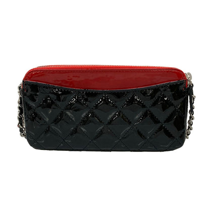 Chanel Wallet Quilted Red Black Chain Silver Leather Shoulder Bag — view 2