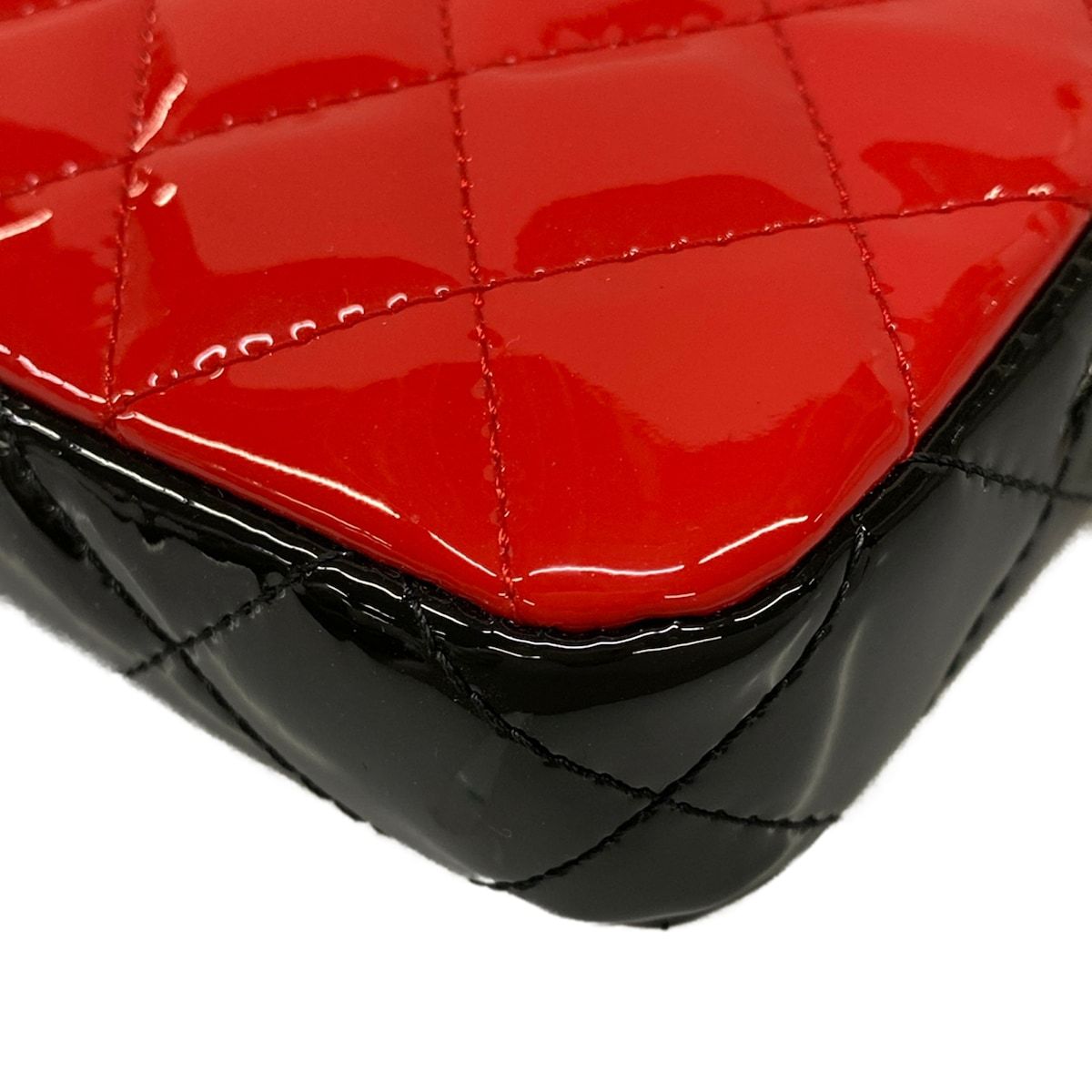 Chanel Wallet Quilted Red Black Chain Silver Leather Shoulder Bag — view 7