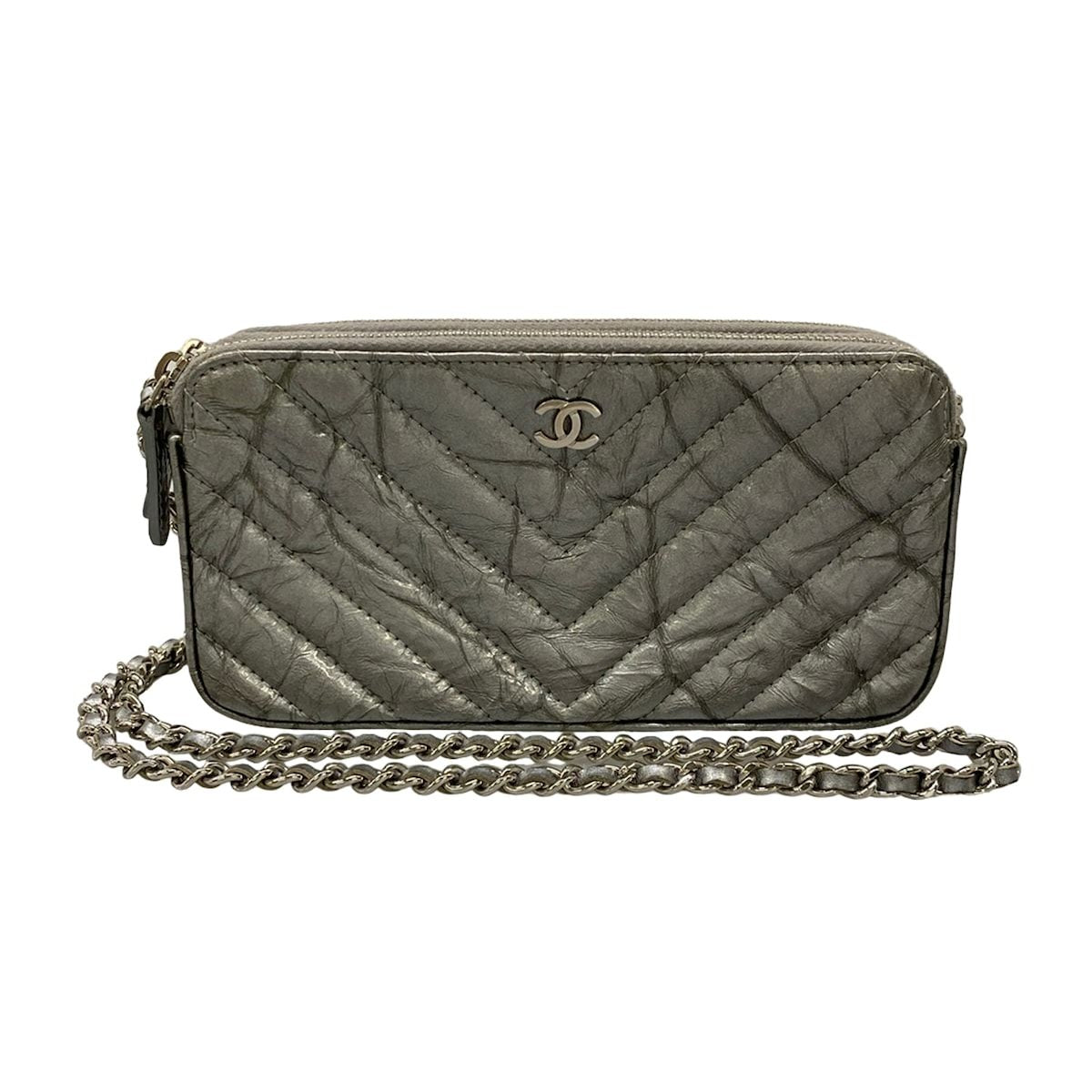 Chanel Wallet Stitch Silver Chain Vinyl Coating Leather Shoulder Bag