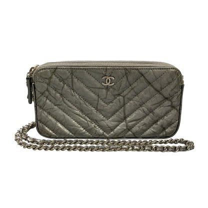Chanel Wallet Stitch Silver Chain Vinyl Coating Leather Shoulder Bag