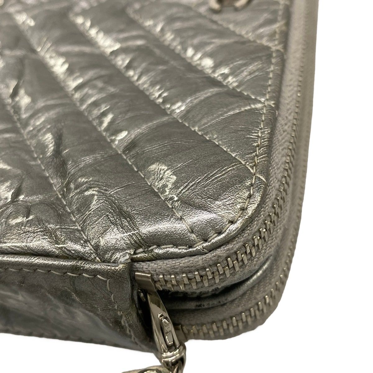 Chanel Wallet Stitch Silver Chain Vinyl Coating Leather Shoulder Bag — view 8