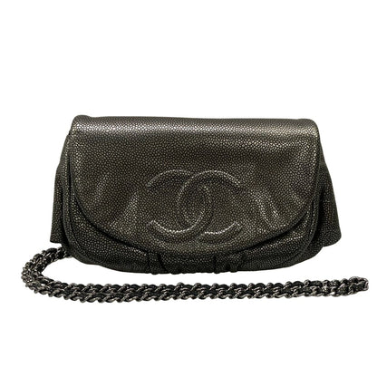 Chanel Wallet Half Moon Silver Black Chain Leather Shoulder Bag