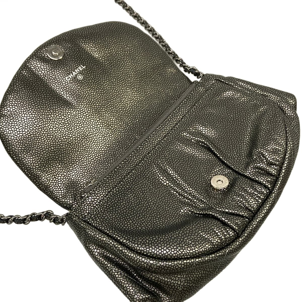 Chanel Wallet Half Moon Silver Black Chain Leather Shoulder Bag — view 3