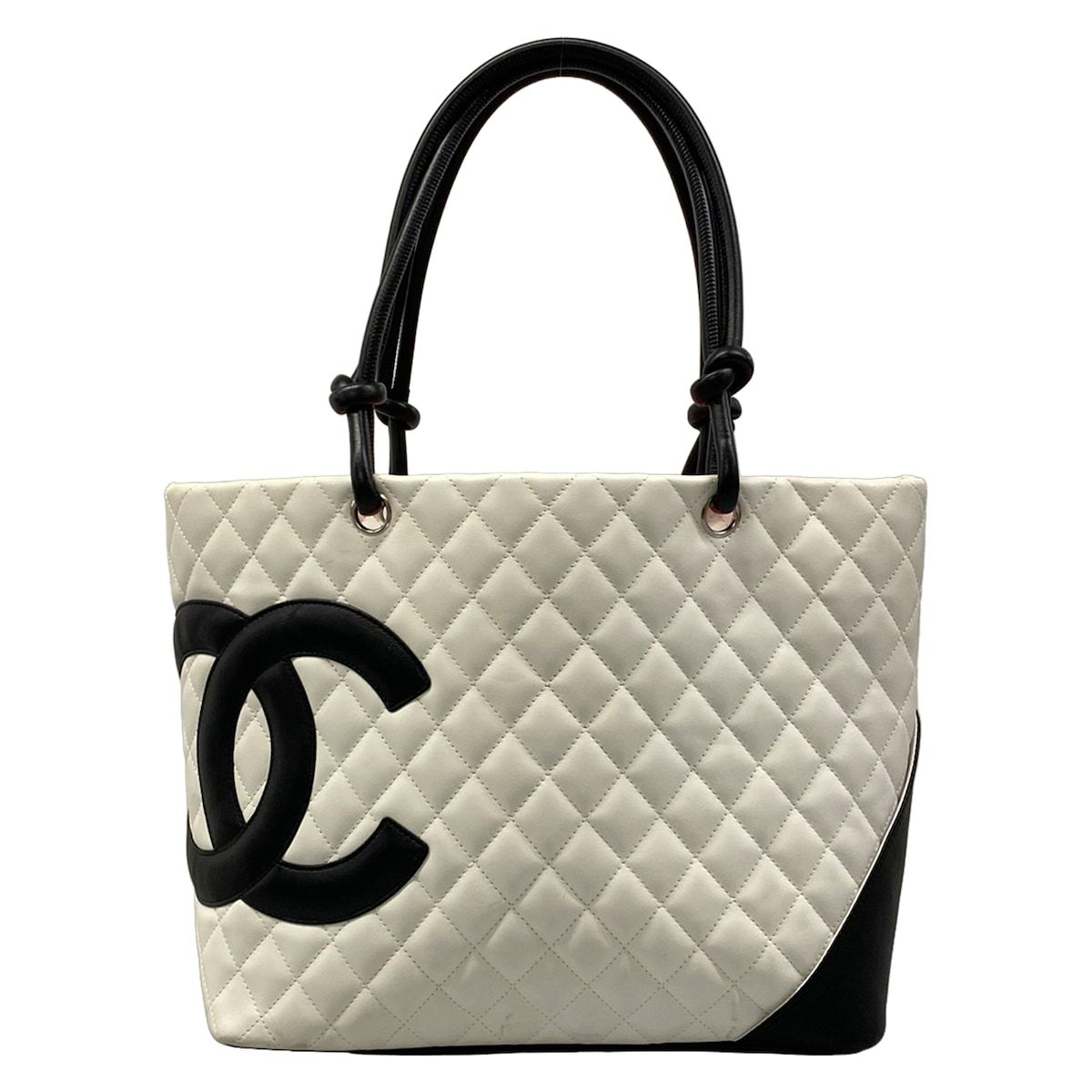 Chanel Tote Bag Cambon Line Large White Black Lambskin