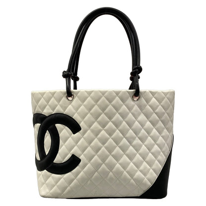 Chanel Tote Bag Cambon Line Large White Black Lambskin
