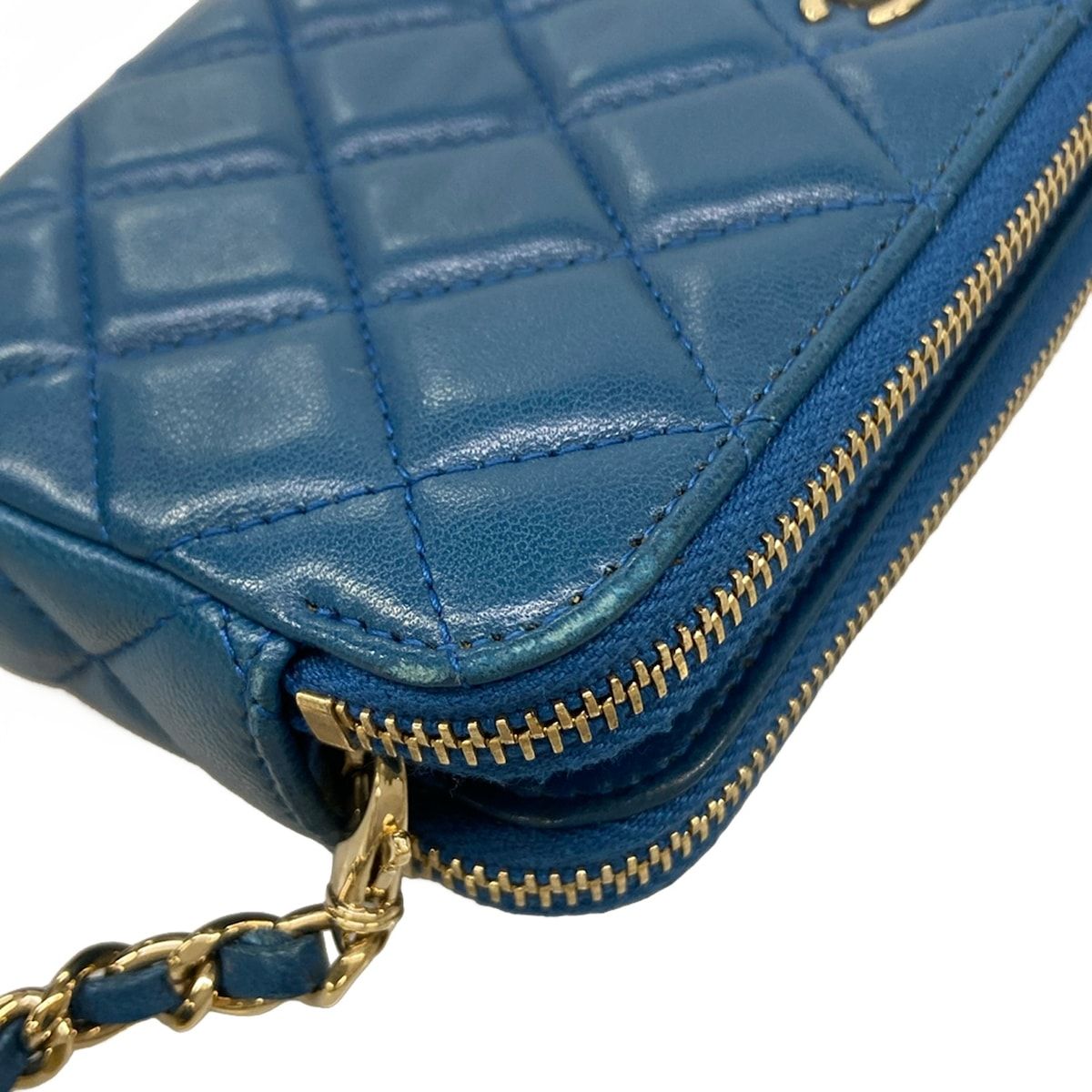 Chanel Wallet Quilted Blue Chain Gold Removable Lambskin Shoulder Bag — view 8