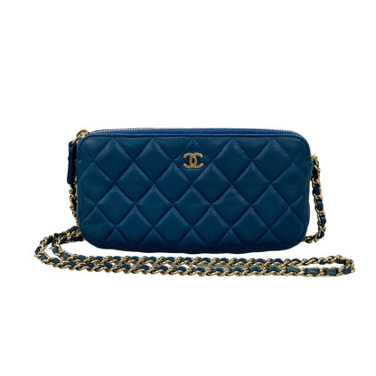 Chanel Wallet Quilted Blue Chain Gold Removable Lambskin Shoulder Bag