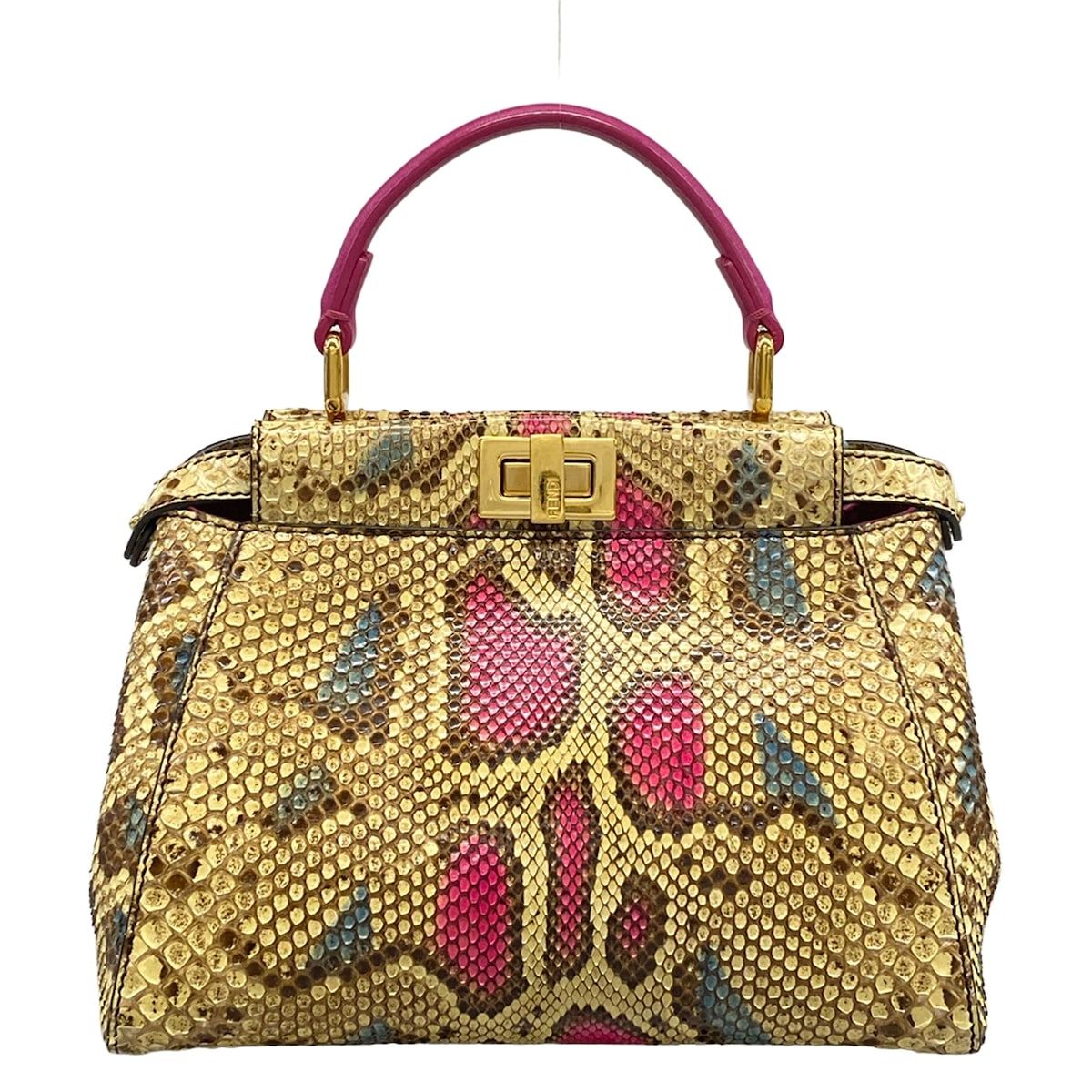 Fendi Handbag Peekaboo Iconic Small Beige Pink Multi Leather