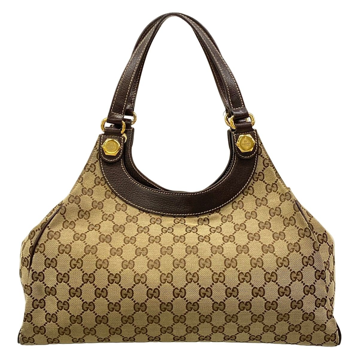 Gucci Tote Bag GG Pattern Charmy Dark Brown Beige Leather