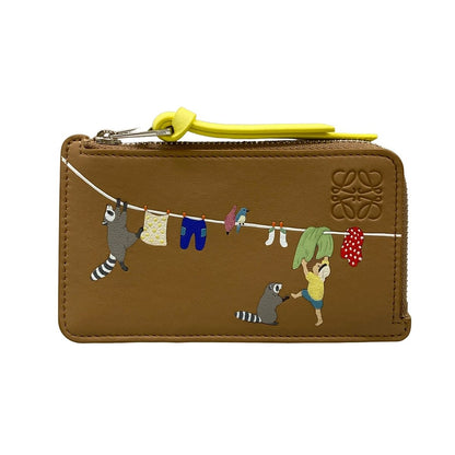 Loewe Card Case Brown Coin Raccoon Leather