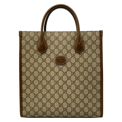 Gucci Tote Bag Interlocking Ggg Plus GG Supreme Beige Dark Brown Leather