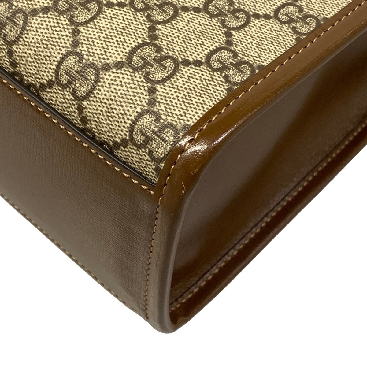 Gucci Tote Bag Interlocking Ggg Plus GG Supreme Beige Dark Brown Leather — view 6