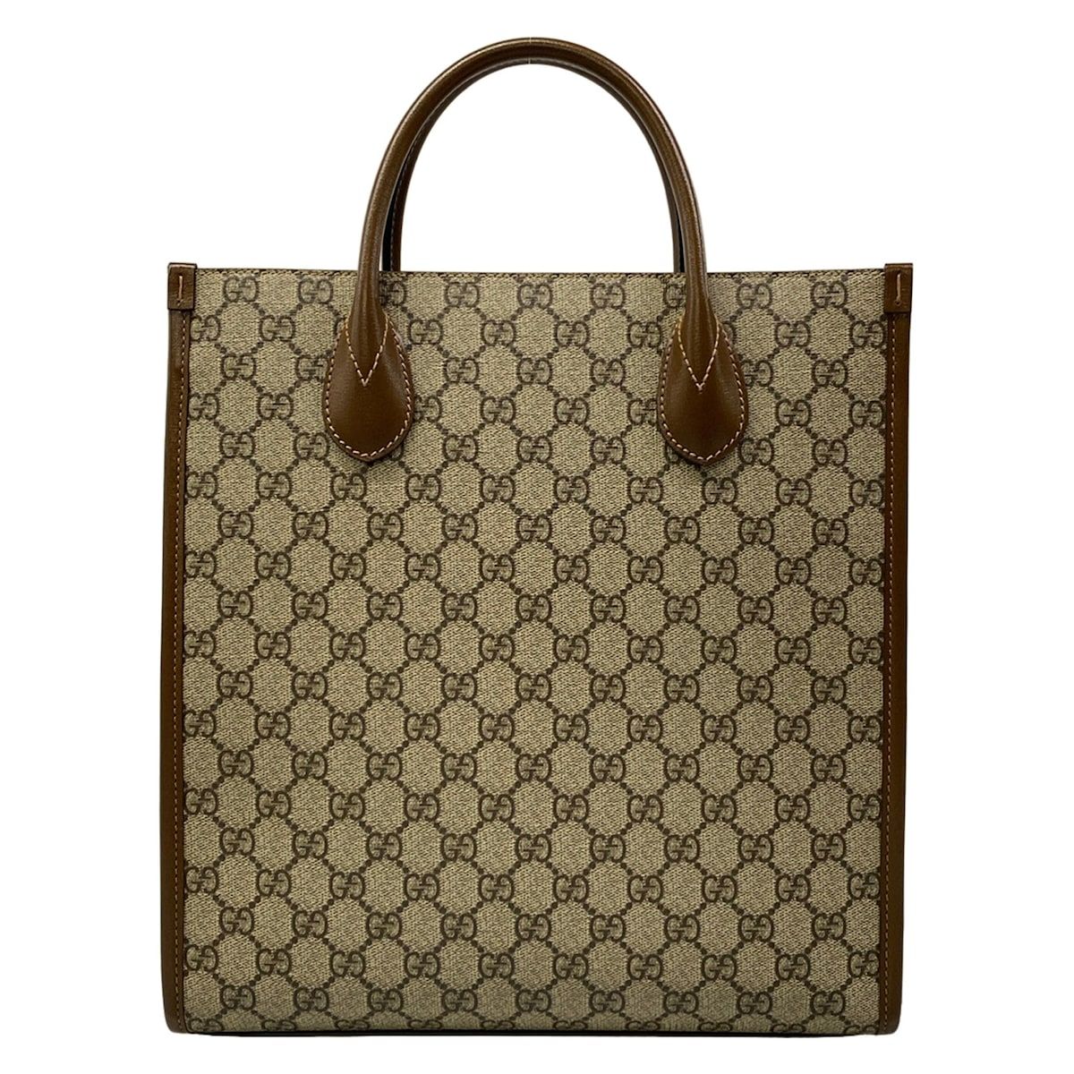 Gucci Tote Bag Interlocking Ggg Plus GG Supreme Beige Dark Brown Leather — view 3