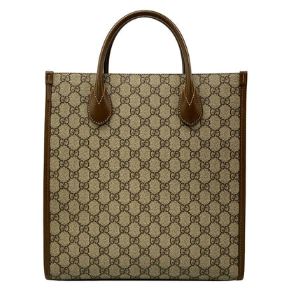 Gucci Tote Bag Interlocking Ggg Plus GG Supreme Beige Dark Brown Leather — view 3
