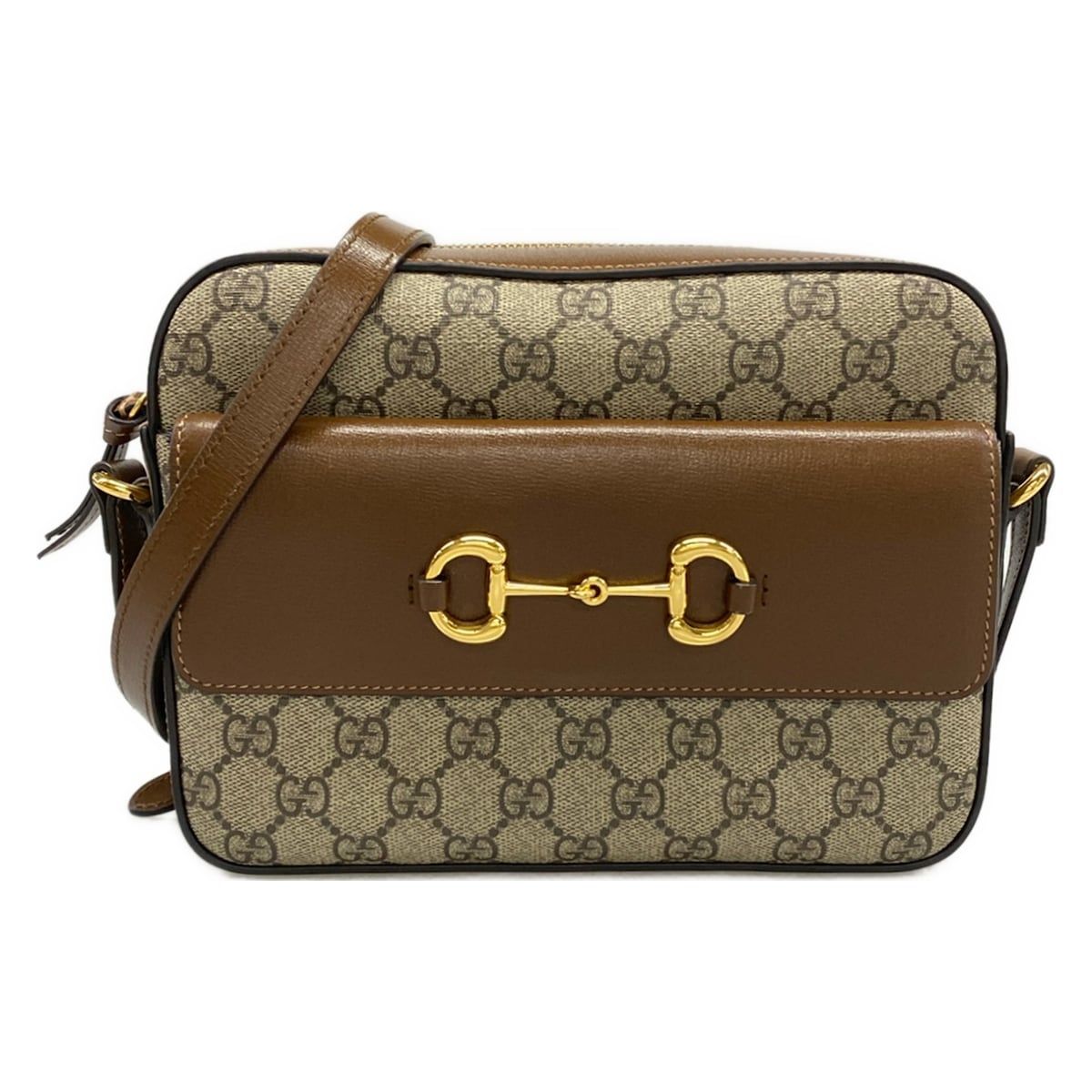 Gucci Shoulder Bag Horsebit Small Bag Beige Dark Brown Leather